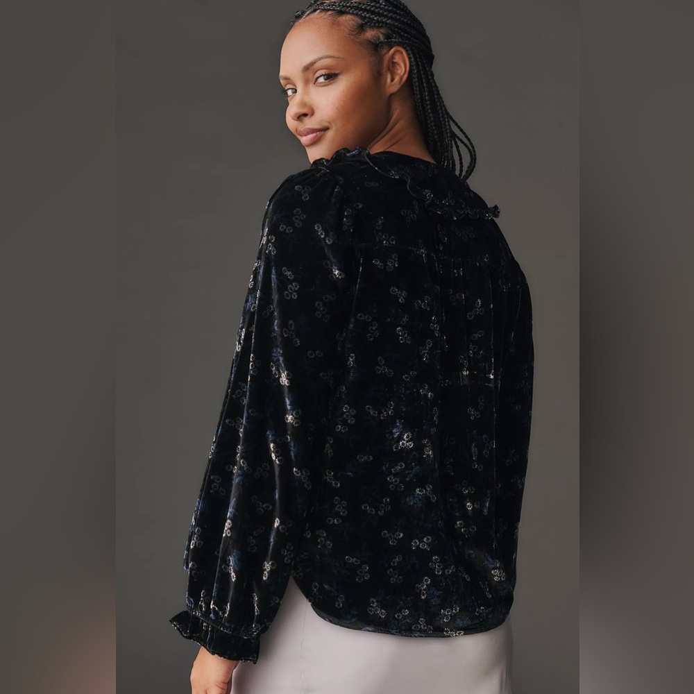 Anthropologie Pilcro Keira Collared Button-Front Blouse Long-Sleeve Velvet 2X - Picture 2 of 3